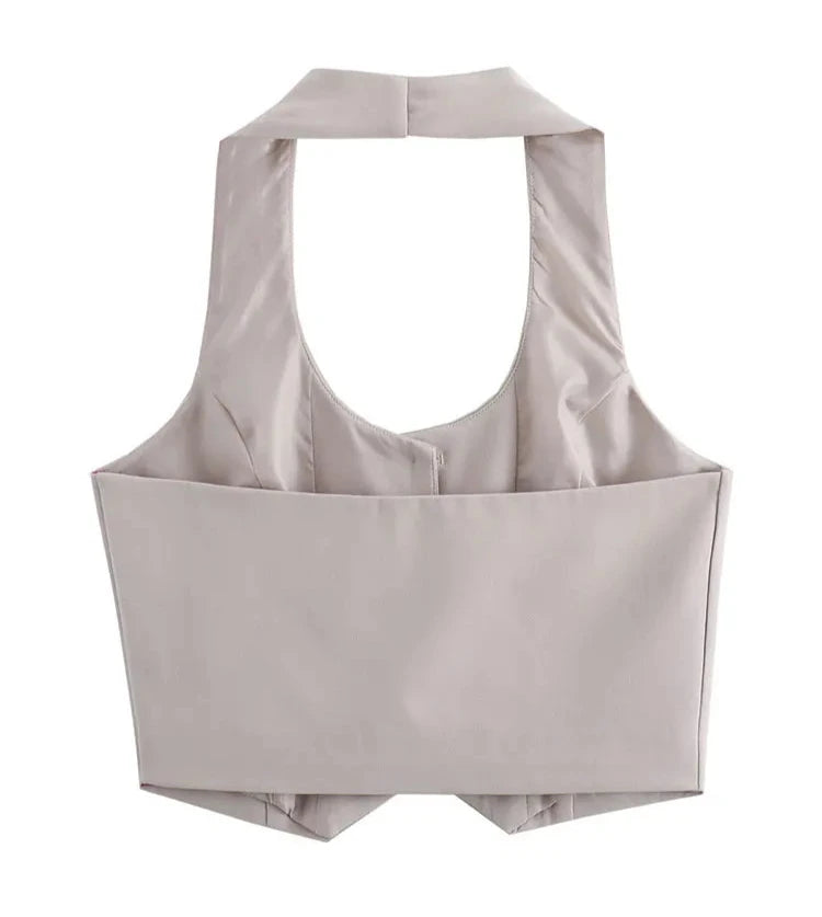 Conjunto Top cropped com alças e calça de alfaiataria AB713