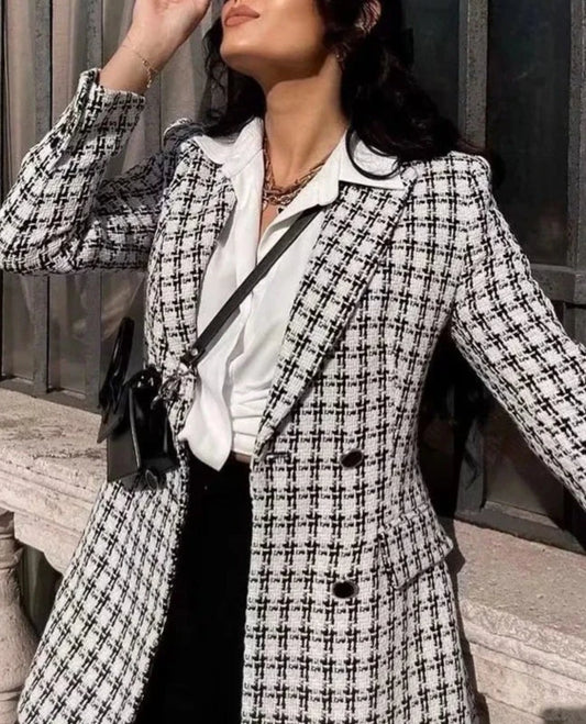 Blazer feminino alongado e trespassado duplo AB629