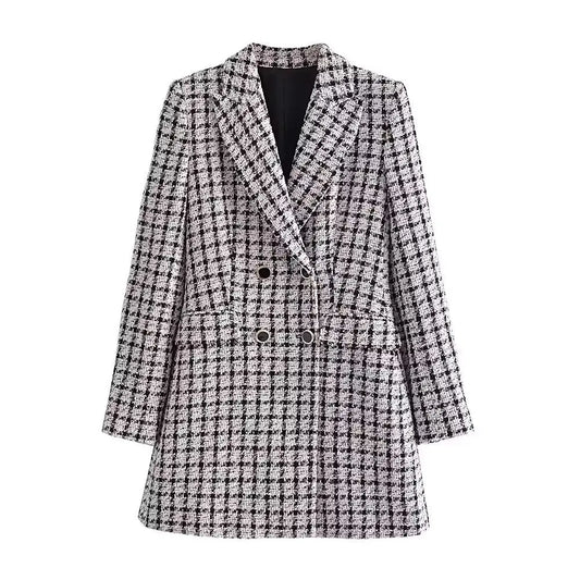 Blazer feminino alongado e trespassado duplo AB629