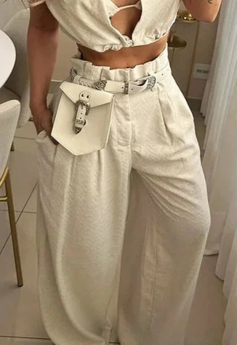 Conjunto cropped transpassado com calça cintura alta AB708