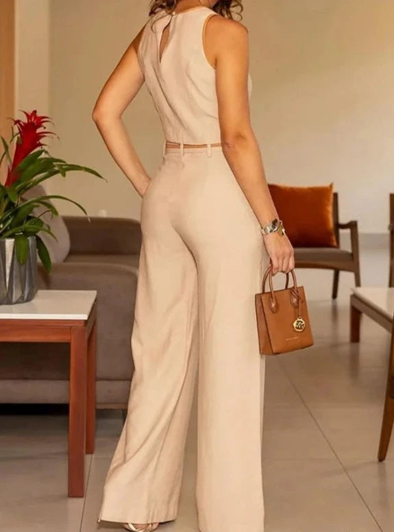 Conjunto com blusa gola redonda e calça reta AB671