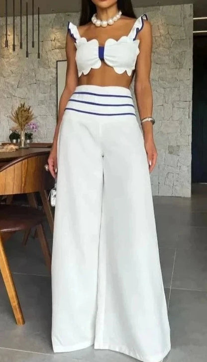 Conjunto calça pantalona e top em ondulação AB431