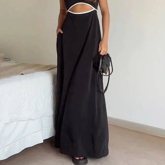 Vestido longo de alças finas com recorte frontal AB919