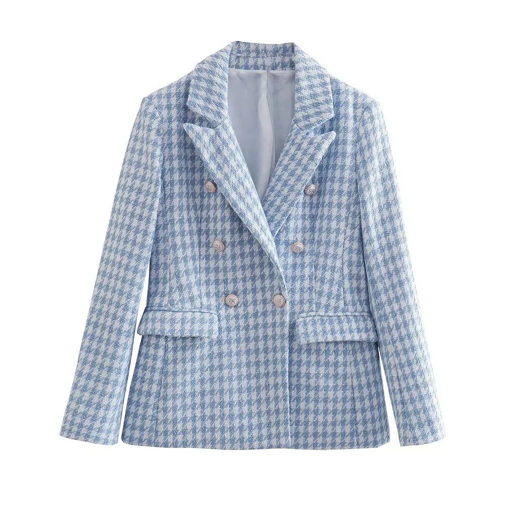 Blazer feminino xadrez trespassado AB607