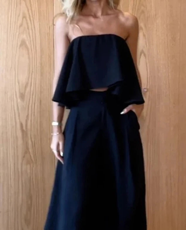 Conjunto calça ampla e top tomara que caia AB427