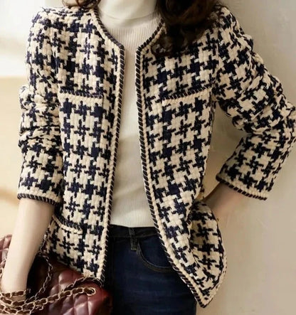 Blazer feminino xadrez com bolsos AB603