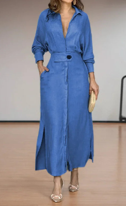 Vestido chemise longo com fendas laterais AB922