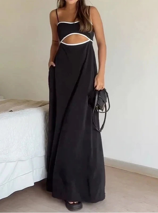 Vestido longo de alças finas com recorte frontal AB919