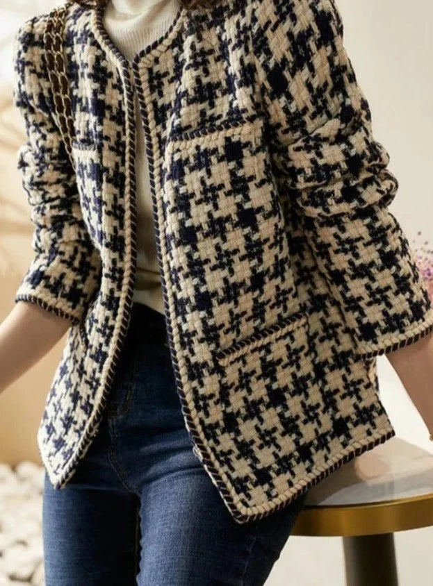 Blazer feminino xadrez com bolsos AB603