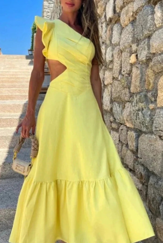 Vestido ombro único com babado AB286