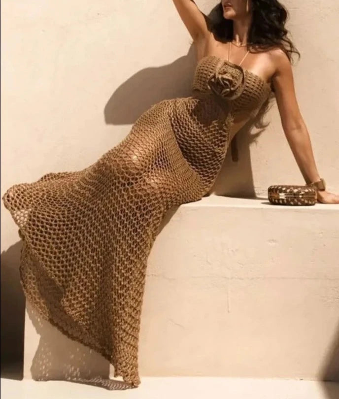 Vestido tricot com flor no busto AB273