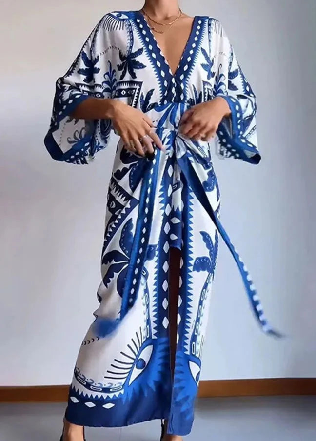 Vestido midi mangas amplas e sobreposição estilo envelope AB277