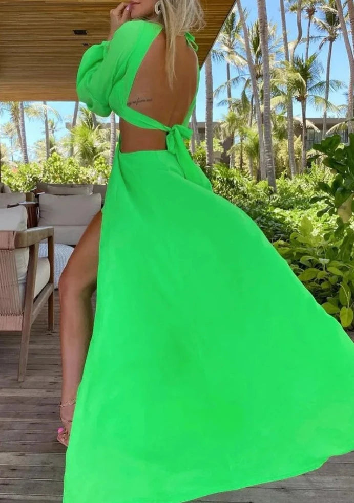 Vestido manga fluída e decote v AB219
