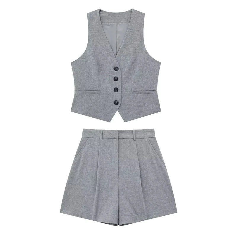 Conjunto short médio e colete em alfaiataria AB464