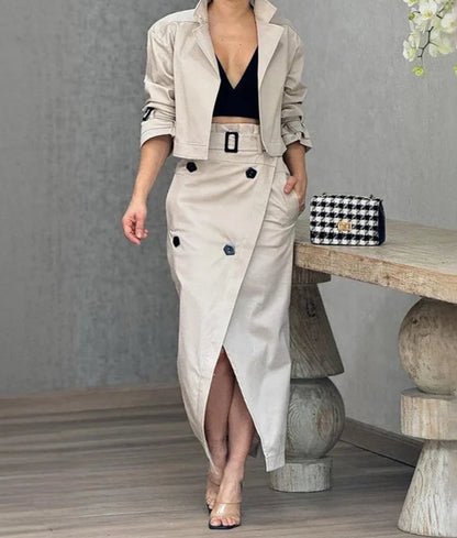 Conjunto Jaqueta Cropped com Saia Transpassada AB838