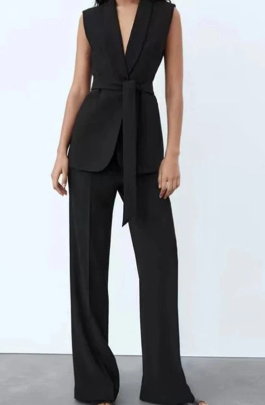 Conjunto de blusa envelope e calça flare AB680