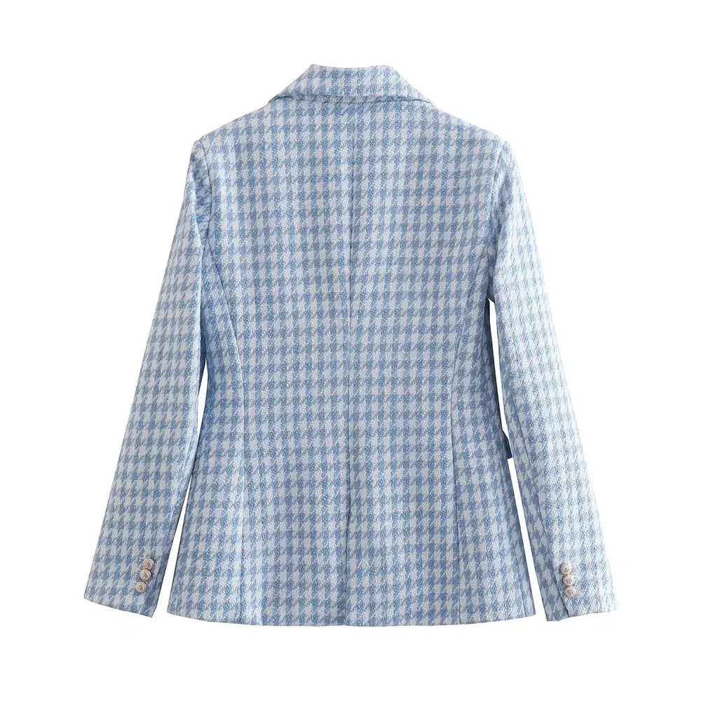 Blazer feminino xadrez trespassado AB607