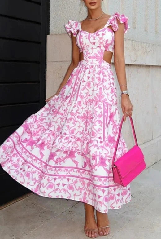 Vestido alça com detalhe em babados AB283