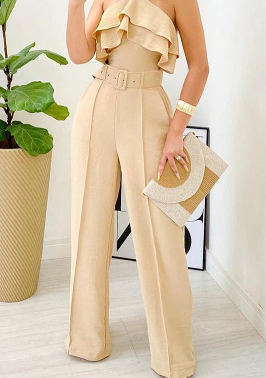 Conjunto de Blusa com Babado e Calça Pantalona AB843