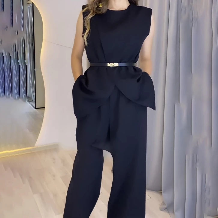 Conjunto de Alfaiataria com Blusa Assimétrica e Calça Pantalona AB840
