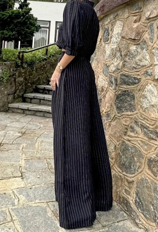 Conjunto blusa abotoada e calça ampla bufante AB675