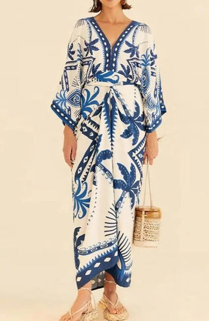 Vestido midi mangas amplas e sobreposição estilo envelope AB277