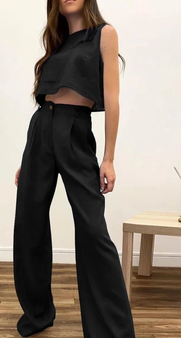 Conjunto calça cintura alta e blusa soltinha AB417