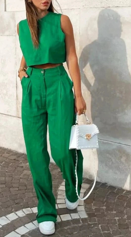 Conjunto calça cintura alta e blusa soltinha AB417