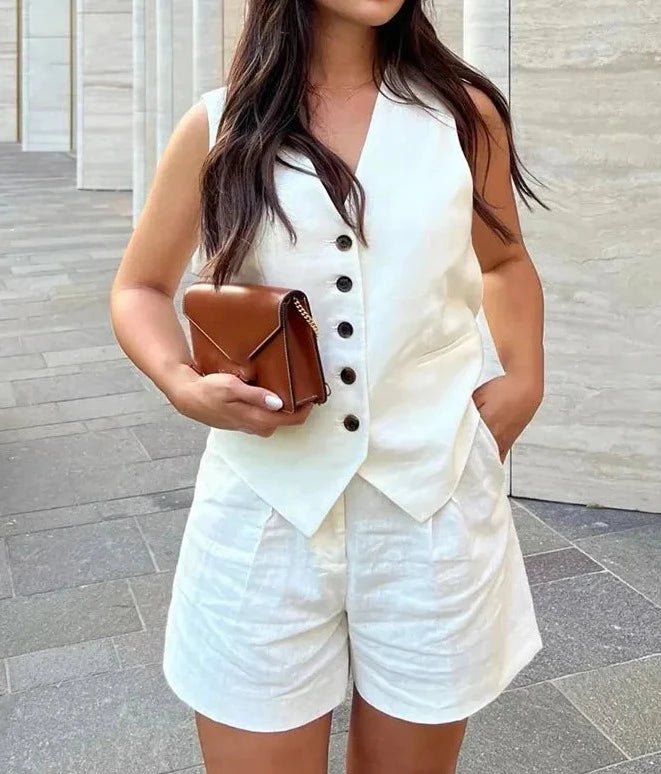 Conjunto short médio e colete em alfaiataria AB464