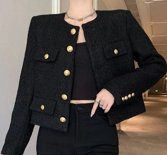 Blazer feminino curto e gola careca AB602