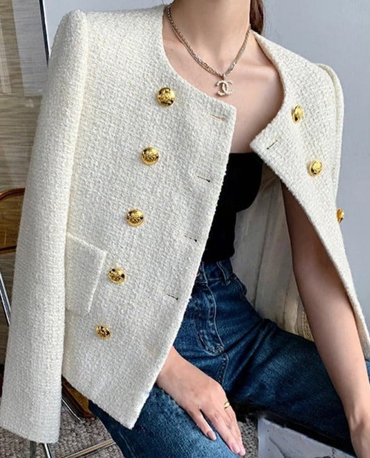 Blazer feminino gola careca e fechamento duplo AB613